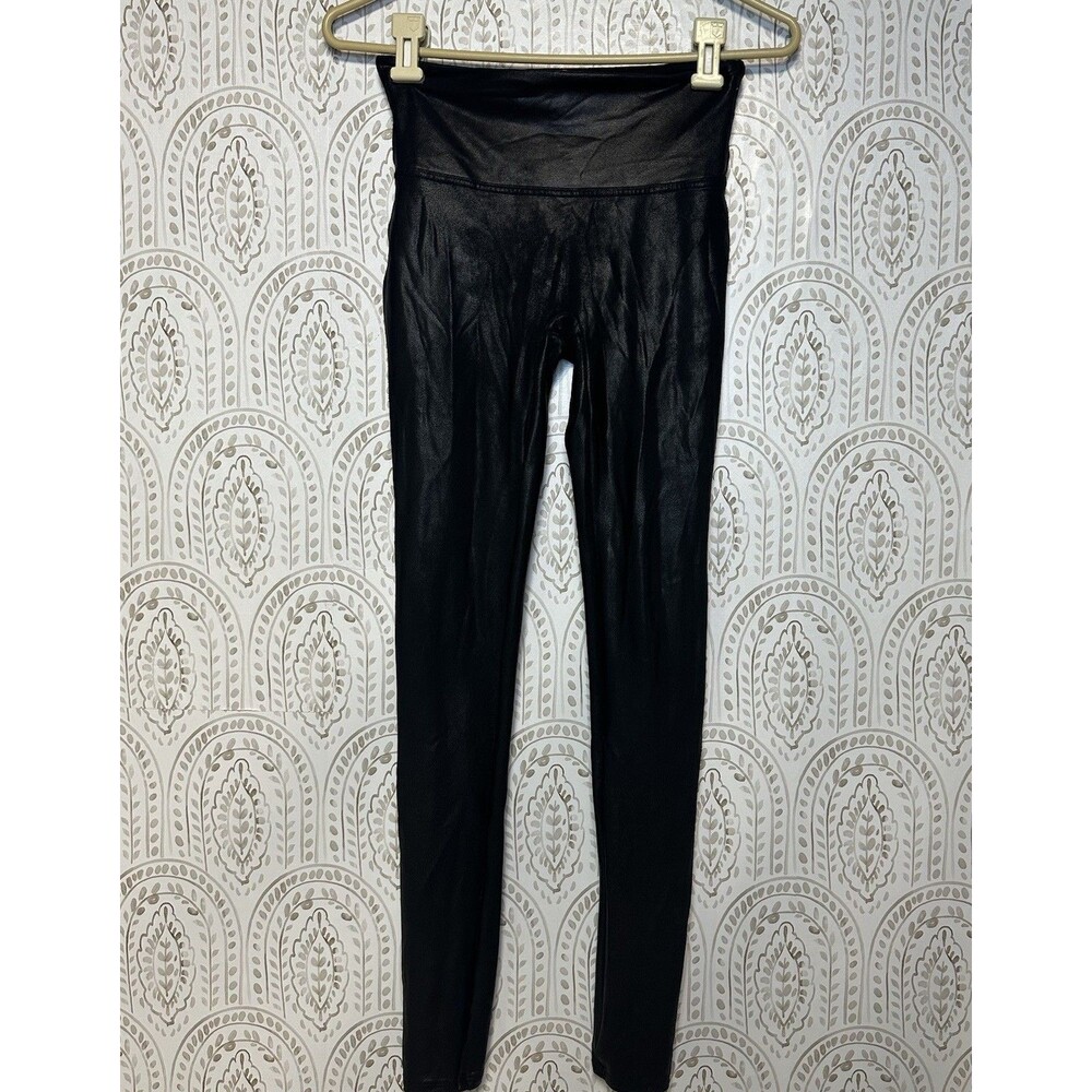 Spanx Womens Small Faux Leather Leggings Black Pull‎ On Stretch Slimming Shaping